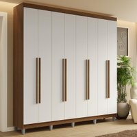 Guarda-Roupa Casal com Pés 8 Portas Batentes Rustic/Branco/Rustic Saturno Madesa