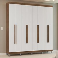 Guarda-Roupa Casal com Pés 8 Portas Batentes Rustic/Branco/Rustic Venus Madesa