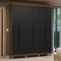 Guarda-Roupa Casal com Pés 6 Portas Batentes Rustic/Preto/Preto Venus Madesa