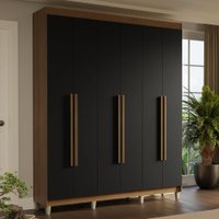 Guarda-Roupa Casal com Pés 6 Portas Batentes Rustic/Preto/Rustic Saturno Madesa