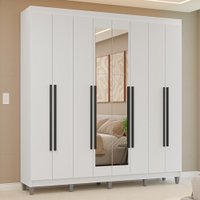 Guarda-Roupa Casal com Pés 8 Portas Batentes com Espelho Branco/Branco/Preto Venus Madesa