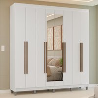 Guarda-Roupa Casal com Pés 8 Portas Batentes com Espelho Branco/Branco/Rustic Venus Madesa