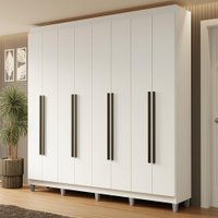 Guarda-Roupa Casal com Pés 8 Portas Batentes Branco/Branco/Preto Netuno Madesa