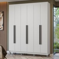 Guarda-Roupa Casal com Pés 6 Portas Batentes Branco/Branco/Preto Netuno Madesa