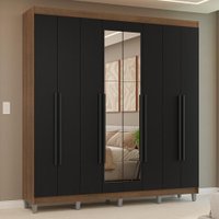 Guarda-Roupa Casal com Pés 8 Portas Batentes com Espelho Rustic/Preto/Preto Venus Madesa