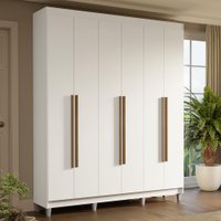 Guarda-Roupa Casal com Pés 6 Portas Batentes Branco/Branco/Rustic Saturno Madesa