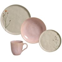 Aparelho Jantar 16 Peças Campestre Litchi Porto Brasil Cerâmica Stoneware Rosa Mesa Posta