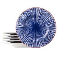 Jogo 6 Pratos Rasos Porcelana Azul 28cm Tramontina Abstratta Mesa Posta Restaurante