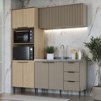 Cozinha Compacta Lavínia 7 Portas 3 Gavetas Ripado Imperial/Fume - Jcarvalho