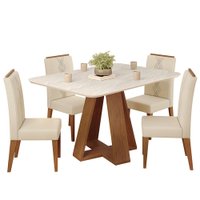 Mesa Jantar Kiara E 4 Cadeiras Yasmin Freijo Linho Neve DJ MOVEIS