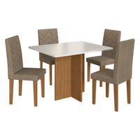 Conjunto Mesa de Jantar 110cm com 4 Cadeiras Multimóveis CR50208 Freijó/Off White/Cacau