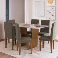 Conjunto Mesa de Jantar 137cm com 6 Cadeiras Multimóveis CR50211 Freijó/Off White/Cacau