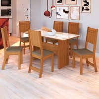 Conjunto Mesa de Jantar 150cm com 6 Cadeiras Multimóveis CR50207 Freijó/Off White/Cacau