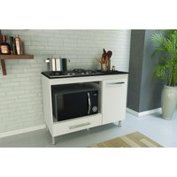 Balcão de Cozinha para Cooktop/Forno 105cm com Tampo 1 Porta 1 Gaveta Multimóveis CR20498 Branco/Preto