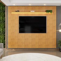 Painel  para TV até 75 Polegadas Ripado com LED DJ Móveis Trento 275 Cedro