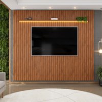 Painel para TV até 75 Polegadas Ripado com LED DJ Móveis Trento 275 Freijó