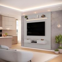 Painel com Bancada para TV até 75 Polegadas Ripado com LED DJ Móveis Trento 223 Bali