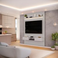 Painel com Bancada para TV até 65 Polegadas Ripado com LED DJ Móveis Trento 183 Bali