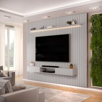 Painel com Bancada para TV até 75 Polegadas Ripado com LED DJ Móveis Trento 275 Bali