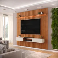 Painel com Bancada para TV até 75 Polegadas Ripado com LED DJ Móveis Trento 250 Freijó Off White