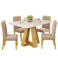 Mesa Jantar Kiara E 4 Cadeiras Yasmin Cedro Veludo Kraft DJ MOVEIS