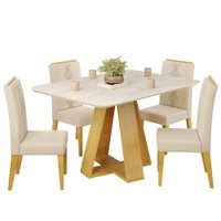 Mesa Jantar Kiara E 4 Cadeiras Yasmin Cedro Linho Neve DJ MOVEIS