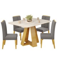 Mesa Jantar Kiara E 4 Cadeiras Yasmin Cedro Veludo Lunar DJ MOVEIS