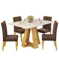 Mesa Jantar Kiara E 4 Cadeiras Yasmin Cedro Veludo Moca DJ MOVEIS