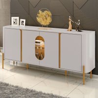 Balcão Buffet Tambaú 4 Portas 1 Prateleira com Vidro e Led Off White/Naturalle - Móveis Bechara