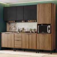 Armário de Cozinha Completa Miami Lift Carraro Preto Touch com Freijó