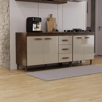 Kit 2 Balcões Modulados Gabinete Pia 120cm e Cooktop 70cm Com Tampo Lisboa Fidelitá Noce/Off-White