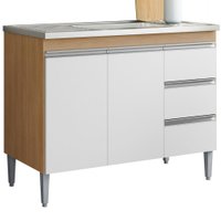 Balcao Pia Sem Tampo 2 PT 3 G 97 cm Andreia Amendoa Branco REAJL Moveis