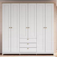 Guarda-Roupa Casal Americano 6 Portas 3 Gavetas Branco/Ipê - Decibal