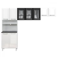 Cozinha Compacta em Aço Topázio 9 Portas com Vidro Branco Preto - Telasul