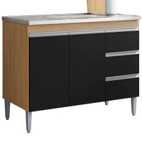 Balcao Pia Sem Tampo 2 PT 3 G 97 cm Andreia Amendoa Preto REAJL Moveis