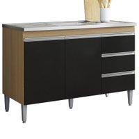 Balcao Pia Sem Tampo 2 PT 3 G 116 cm Andreia Amendoa Preto REAJL Moveis