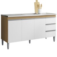 Balcao Pia Sem Tampo 3 PT 3 G 145 cm Andreia Amendoa Branco REAJL Moveis