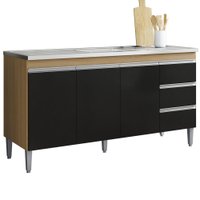 Balcao Pia Sem Tampo 3 PT 3 G 155 cm Andreia Amendoa Preto REAJL Moveis