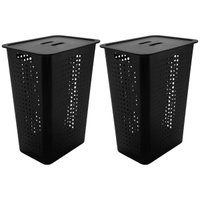 Kit 2 Cestos para Roupa Suja OU com Tampa Organizador Lavanderia 47L Preto