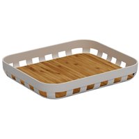 Bandeja para Servir Café da Manhã Bege 35x29cm Travessa Retangular Bambu Ou