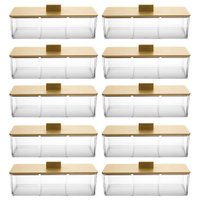 Kit 10 Caixas para Chá Tampa Bambu Organizador 3 Divisórias