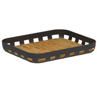 Bandeja Retangular para Servir 35x29cm Preto Bambu Lanche Café Petiscos Ou Decoração