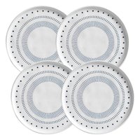 Jogo 4 Pratos para Sobremesa Cerâmica 21,5cm Branco e Azul