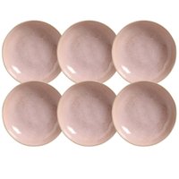 Jogo 6 Pratos Fundos Rosa Cerâmica Porto Brasil 830ml Talhar
