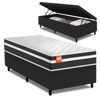 Cama Box Baú Solteiro Molas Ensacadas Bali 88x188x63cm - Preto