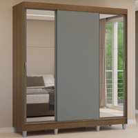 Guarda-Roupa Casal com Pés 3 Portas de Correr com Espelhos Rustic/Cinza Reno Madesa