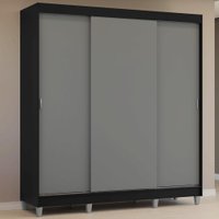 Guarda-Roupa Casal com Pés 3 Portas de Correr Preto/Cinza Reno Madesa