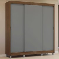Guarda-Roupa Casal com Pés 3 Portas de Correr Rustic/Cinza Reno Madesa
