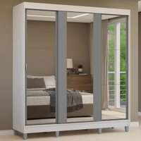Guarda-Roupa Casal com Pés 3 Portas de Correr de Espelho Branco/Cinza Reno Madesa