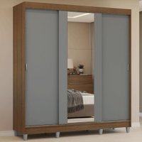 Guarda-Roupa Casal com Pés 3 Portas de Correr com Espelho Rustic/Cinza Reno Madesa